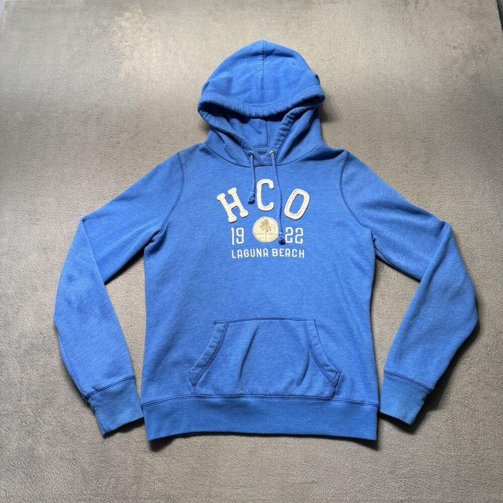 Hollister Womens Large Hoodie Blue Laguna Beach 1922 Graphic Pullover Preppy